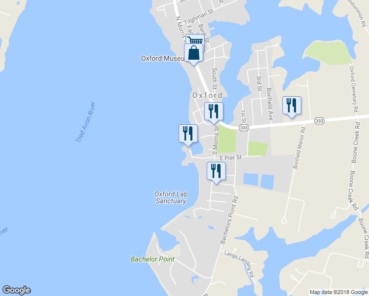 map of restaurants, bars, coffee shops, grocery stores, and more near 104 West Pier Street in Oxford