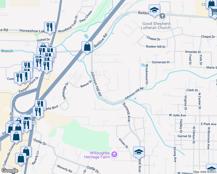 map of restaurants, bars, coffee shops, grocery stores, and more near 125 Skyline View Drive in Collinsville