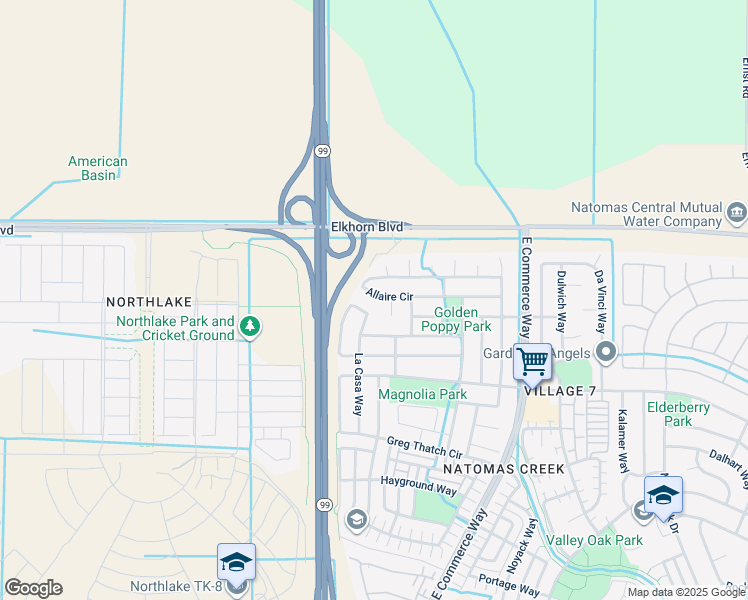 map of restaurants, bars, coffee shops, grocery stores, and more near 317 Allaire Circle in Sacramento