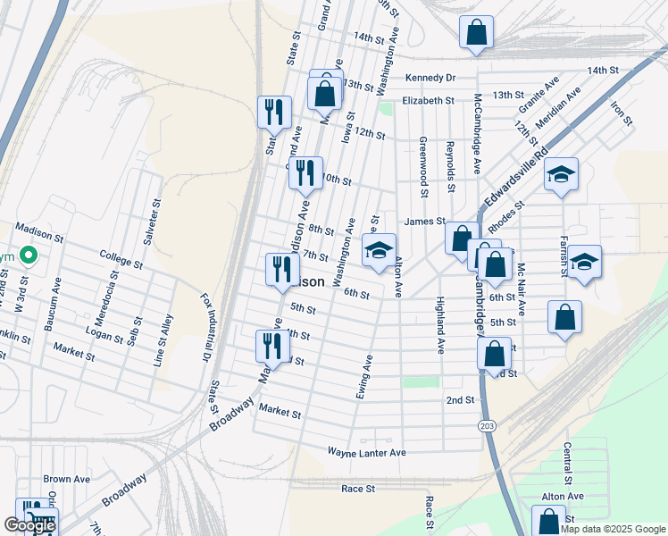 map of restaurants, bars, coffee shops, grocery stores, and more near 1528 7th Street in Madison