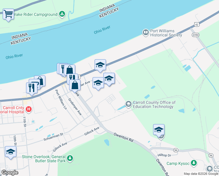 map of restaurants, bars, coffee shops, grocery stores, and more near 1706 Highland Avenue in Carrollton