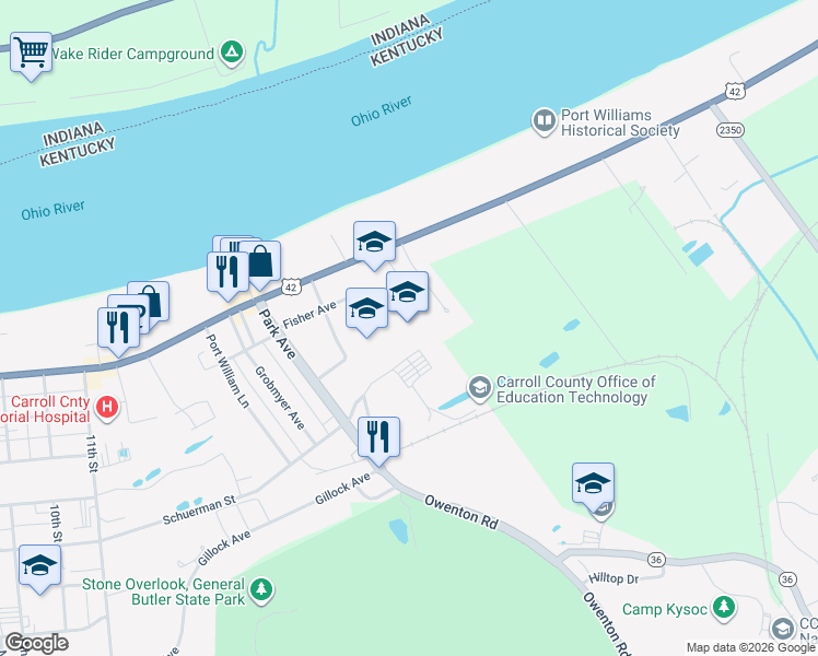 map of restaurants, bars, coffee shops, grocery stores, and more near 1706 Highland Avenue in Carrollton