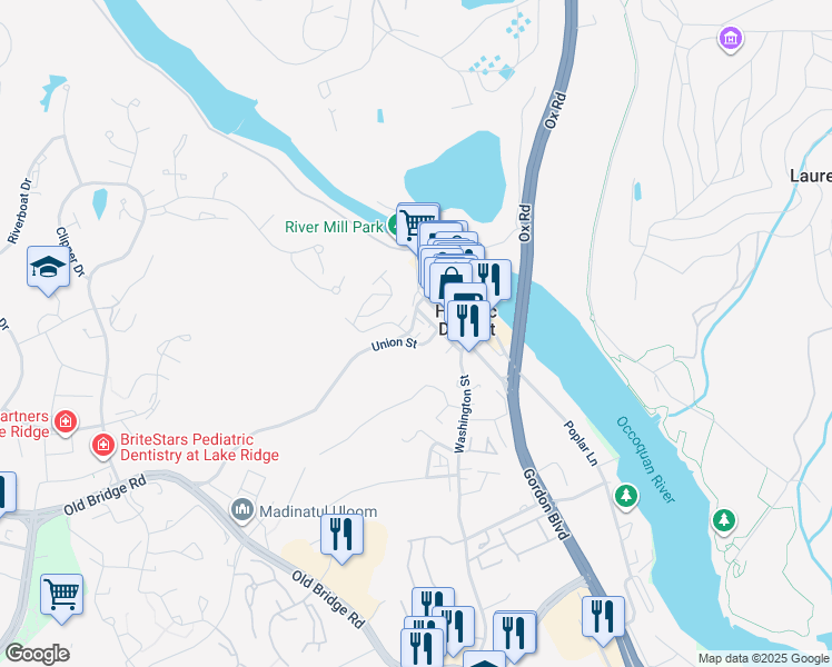map of restaurants, bars, coffee shops, grocery stores, and more near 1604 Sebring Court in Occoquan