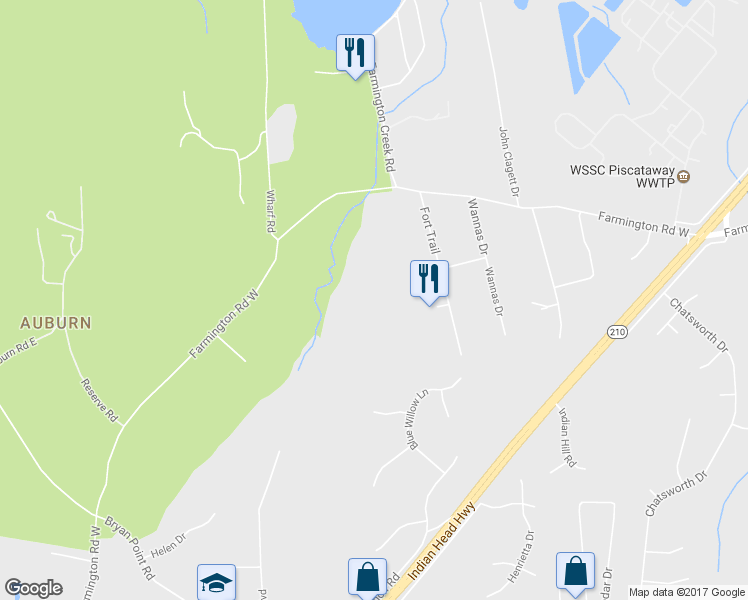 map of restaurants, bars, coffee shops, grocery stores, and more near 160 Farmington Road West in Accokeek