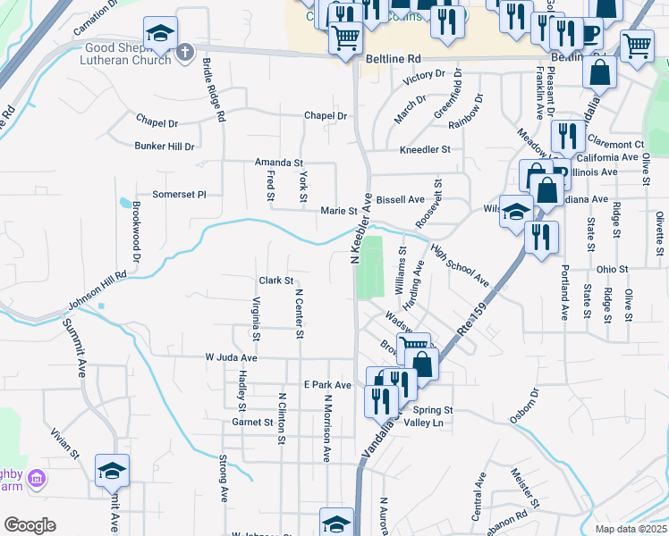 map of restaurants, bars, coffee shops, grocery stores, and more near 2A Holloway Drive in Collinsville