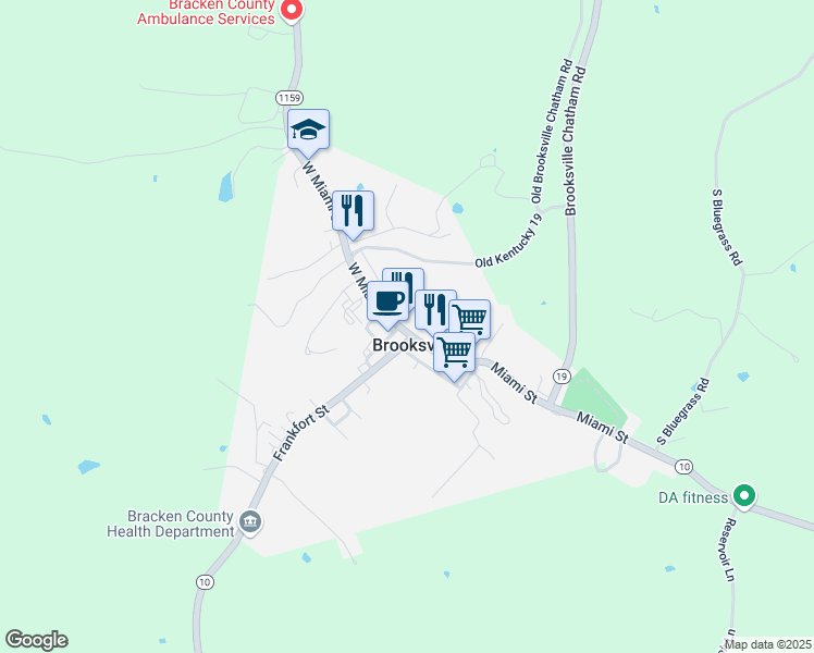 map of restaurants, bars, coffee shops, grocery stores, and more near 116 Miami Street in Brooksville