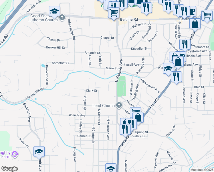 map of restaurants, bars, coffee shops, grocery stores, and more near 7 Holloway Drive in Collinsville