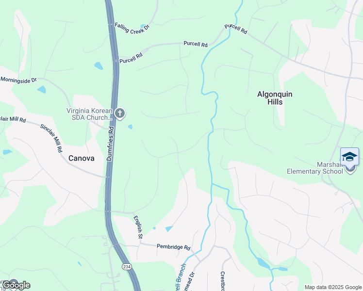 map of restaurants, bars, coffee shops, grocery stores, and more near 7918 Sly Fox Lane in Manassas