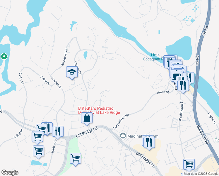 map of restaurants, bars, coffee shops, grocery stores, and more near 1946 Mayflower Dr in Woodbridge