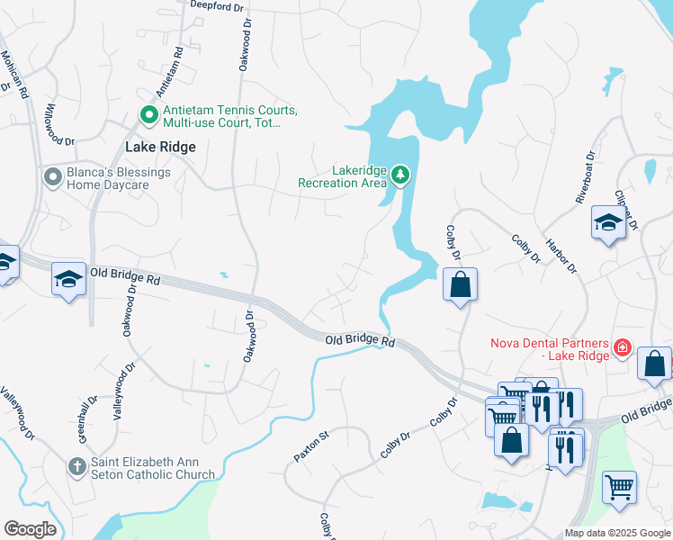 map of restaurants, bars, coffee shops, grocery stores, and more near 2561 Kingswood Court in Woodbridge