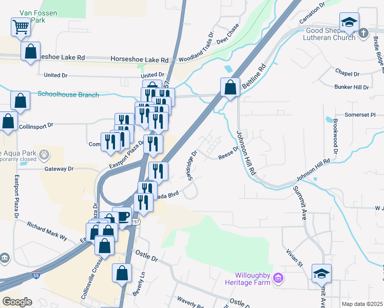 map of restaurants, bars, coffee shops, grocery stores, and more near 201 Sandridge Drive in Collinsville