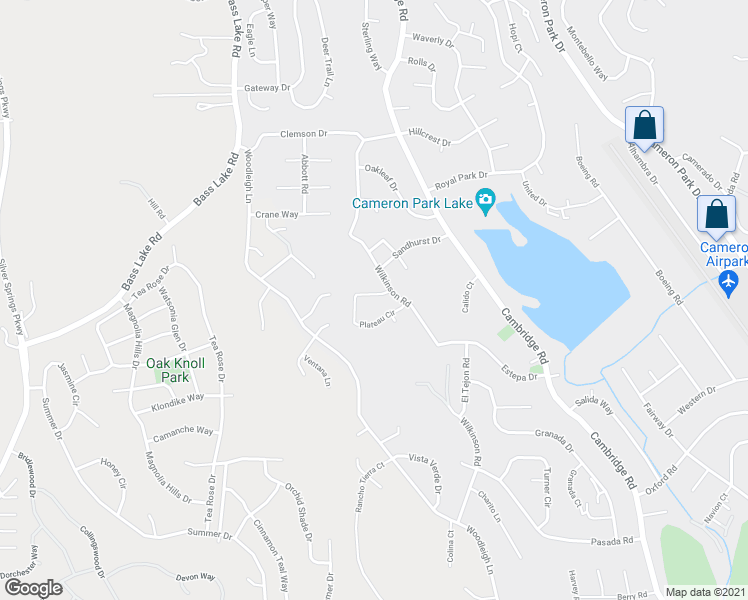 map of restaurants, bars, coffee shops, grocery stores, and more near 4017 Plateau Circle in Cameron Park