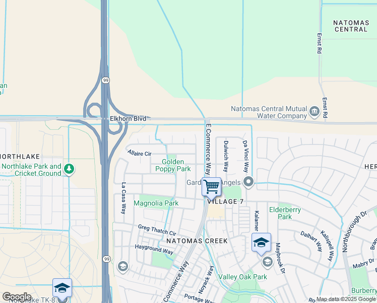 map of restaurants, bars, coffee shops, grocery stores, and more near 120 Allaire Circle in Sacramento