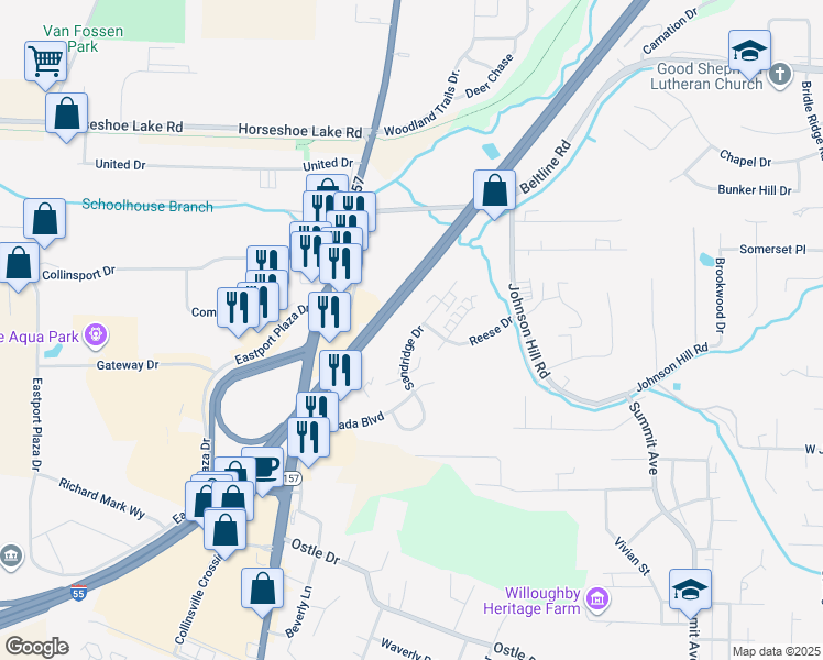 map of restaurants, bars, coffee shops, grocery stores, and more near 201 Sandridge Drive in Collinsville