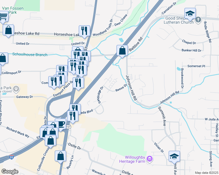 map of restaurants, bars, coffee shops, grocery stores, and more near 616 Reese Drive in Collinsville
