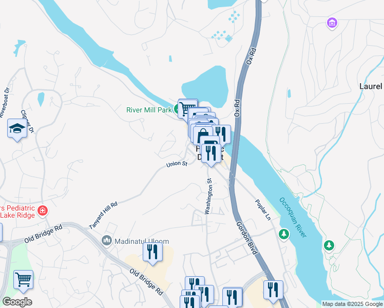 map of restaurants, bars, coffee shops, grocery stores, and more near 308 Center Lane in Occoquan Historic District