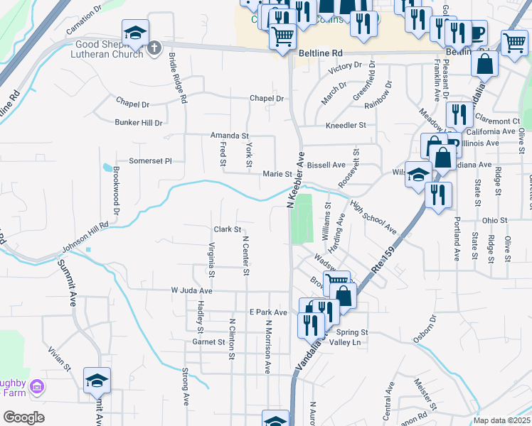 map of restaurants, bars, coffee shops, grocery stores, and more near 5B Holloway Drive in Collinsville