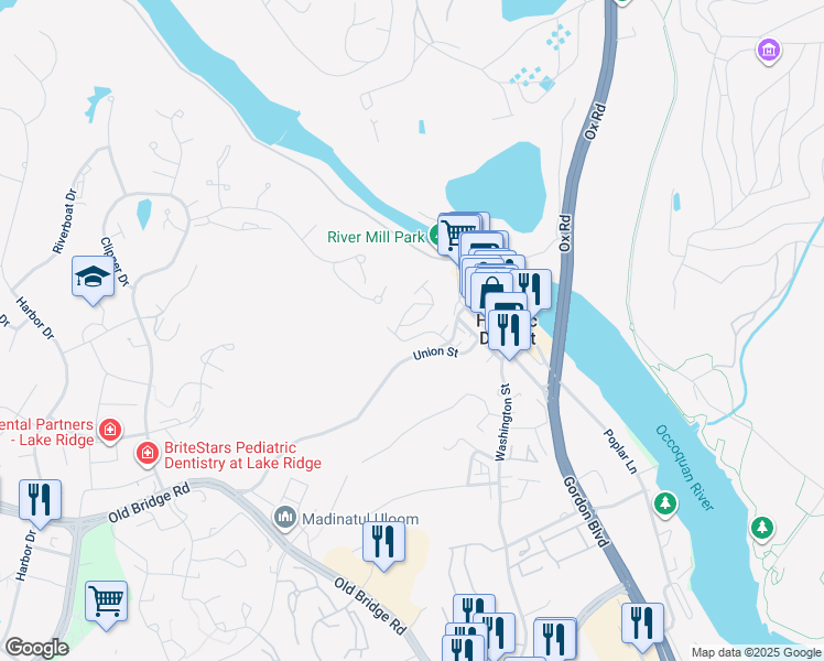 map of restaurants, bars, coffee shops, grocery stores, and more near 464 Overlook Drive in Occoquan