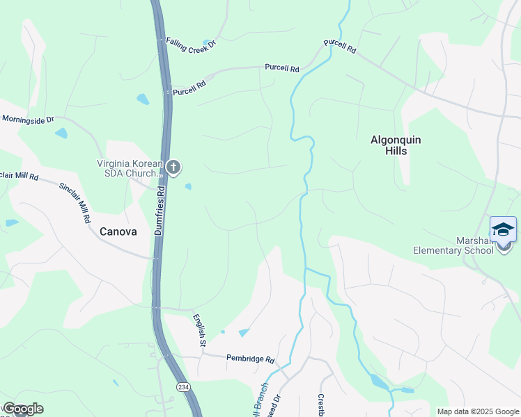 map of restaurants, bars, coffee shops, grocery stores, and more near 7918 Sly Fox Lane in Manassas
