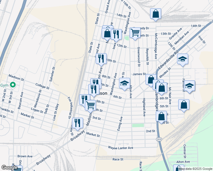 map of restaurants, bars, coffee shops, grocery stores, and more near 1528 7th Street in Madison