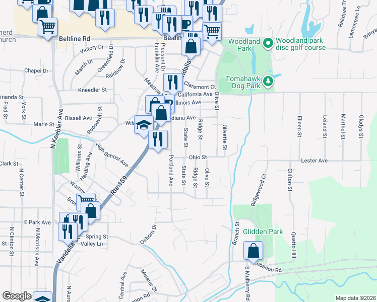 map of restaurants, bars, coffee shops, grocery stores, and more near 1204 State Street in Collinsville