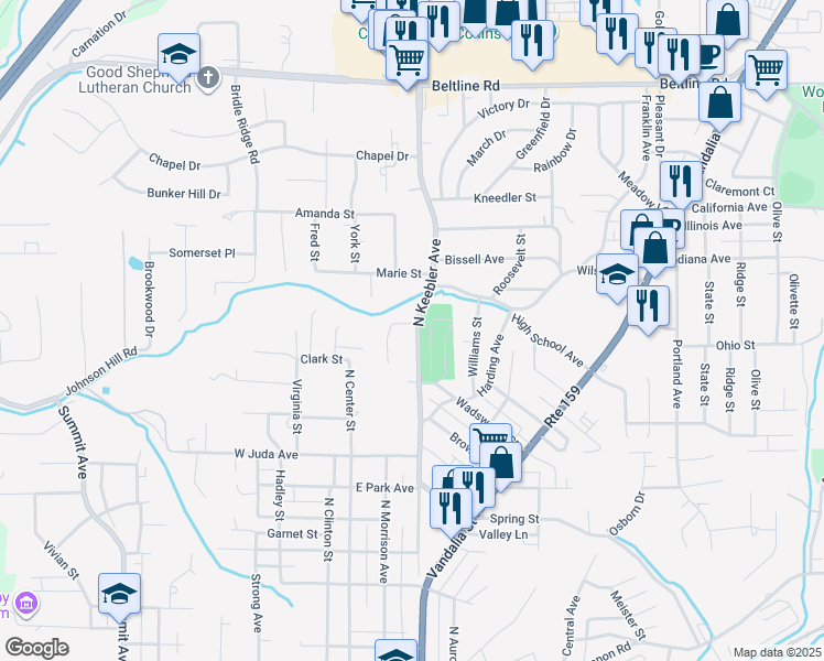 map of restaurants, bars, coffee shops, grocery stores, and more near 2A Holloway Drive in Collinsville