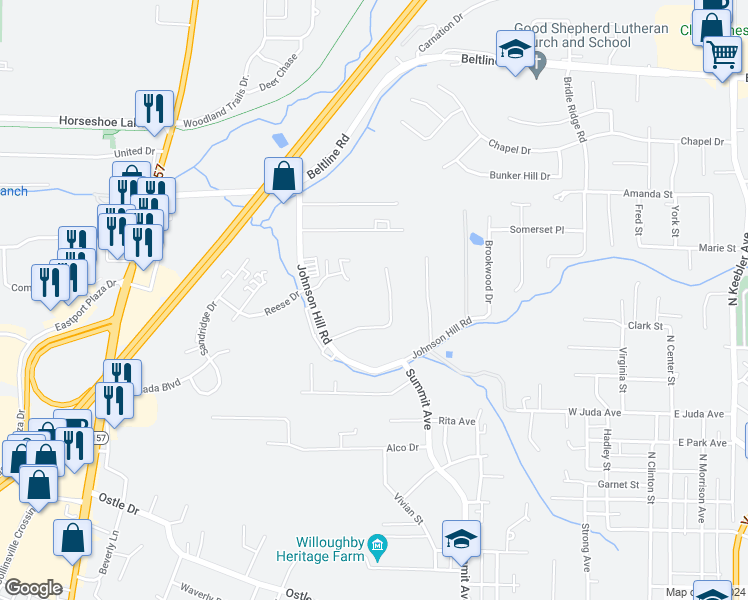 map of restaurants, bars, coffee shops, grocery stores, and more near 434 Skyline View Drive in Collinsville
