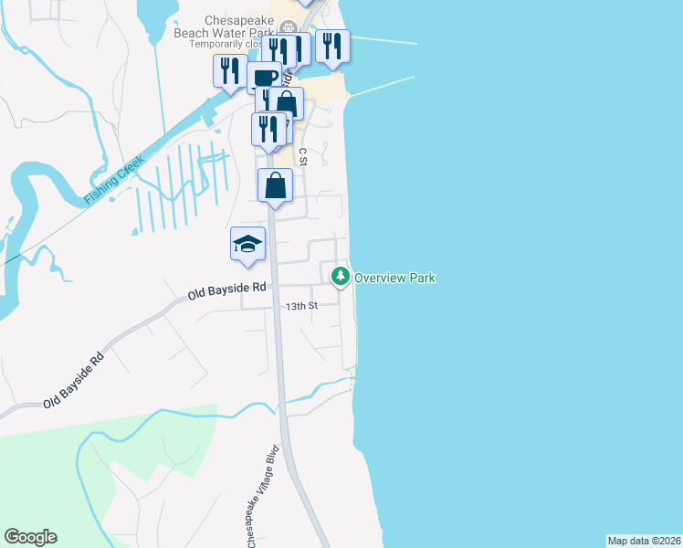 map of restaurants, bars, coffee shops, grocery stores, and more near 7507 B Street in Chesapeake Beach