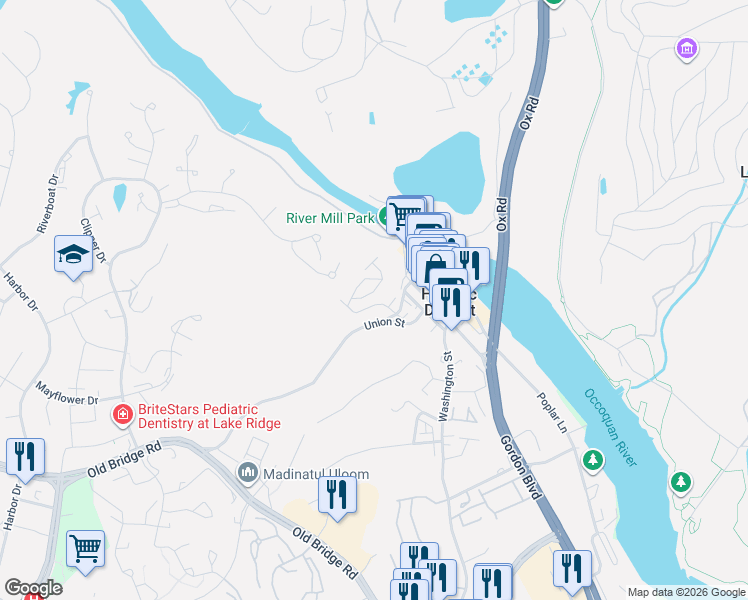 map of restaurants, bars, coffee shops, grocery stores, and more near 434 Overlook Drive in Occoquan Historic District