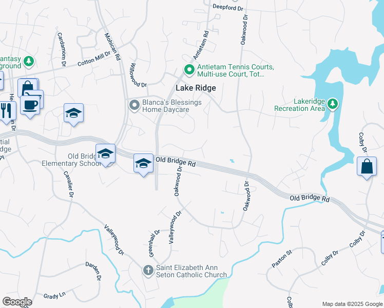map of restaurants, bars, coffee shops, grocery stores, and more near 2833 Cambridge Drive in Woodbridge