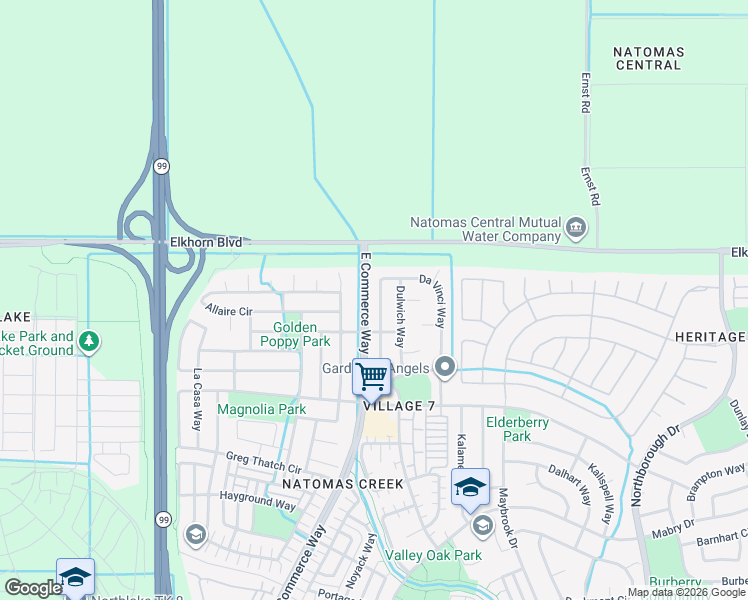 map of restaurants, bars, coffee shops, grocery stores, and more near 5864 Da Vinci Way in Sacramento