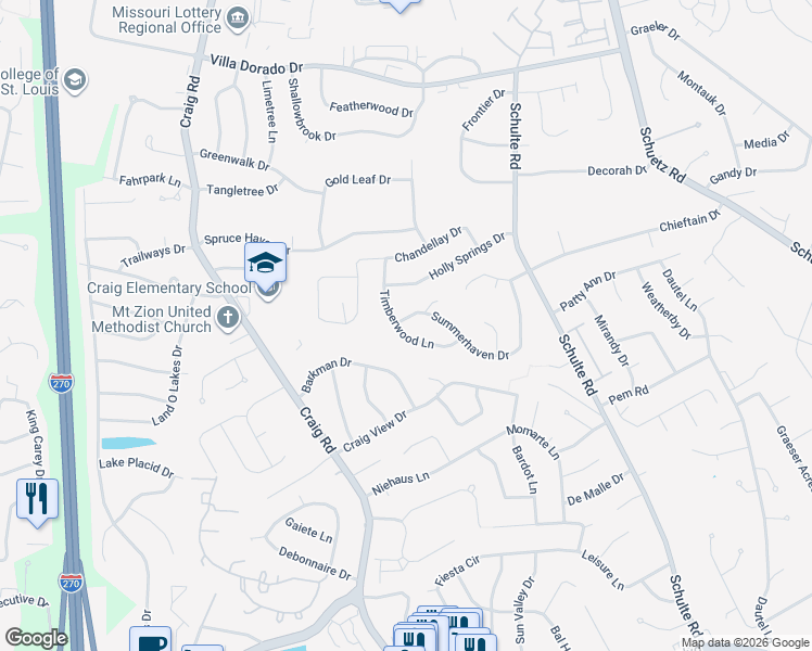map of restaurants, bars, coffee shops, grocery stores, and more near 11754 Summerhaven Drive in St. Louis