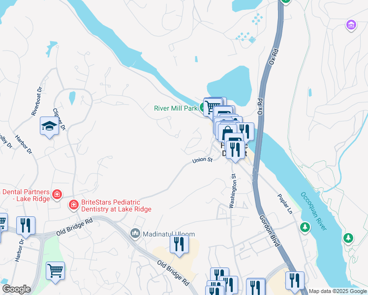 map of restaurants, bars, coffee shops, grocery stores, and more near 469 Fortress Way in Occoquan Historic District