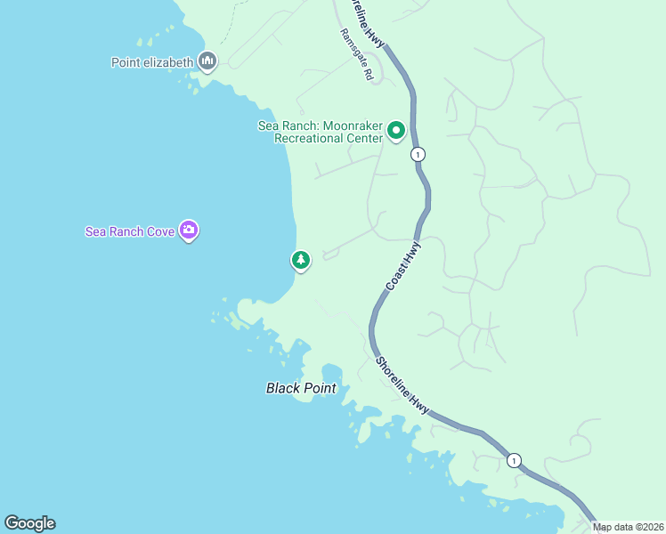 map of restaurants, bars, coffee shops, grocery stores, and more near 68 Black Point Reach in Sea Ranch