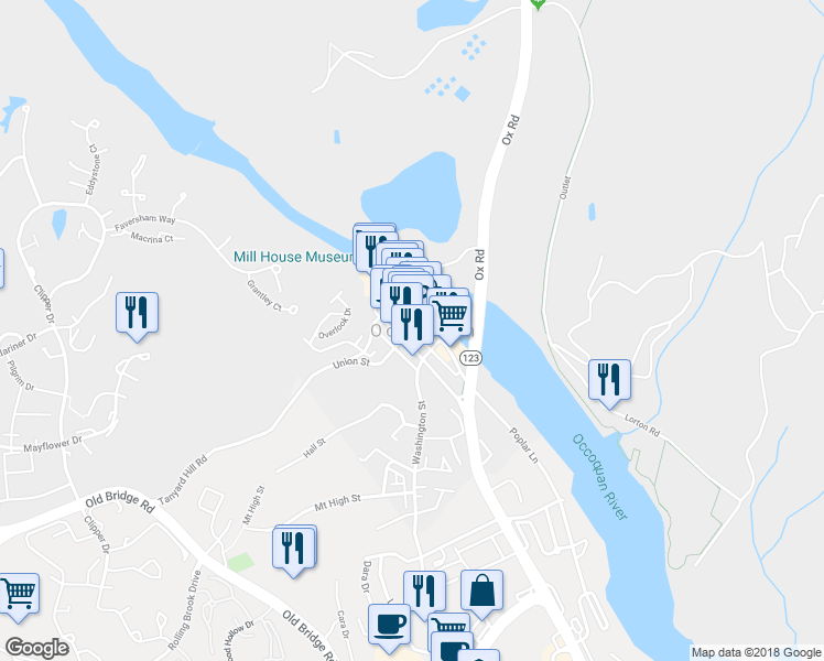 map of restaurants, bars, coffee shops, grocery stores, and more near 302 Poplar Alley in Occoquan