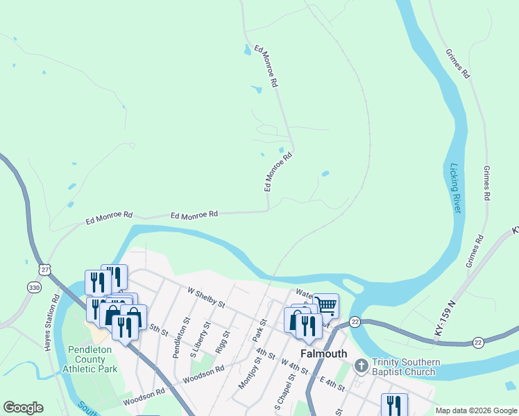 map of restaurants, bars, coffee shops, grocery stores, and more near 817 Ed Monroe Road in Falmouth