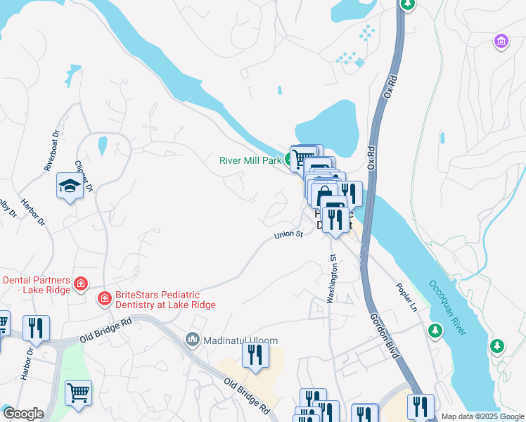 map of restaurants, bars, coffee shops, grocery stores, and more near 459 Fortress Way in Occoquan Historic District