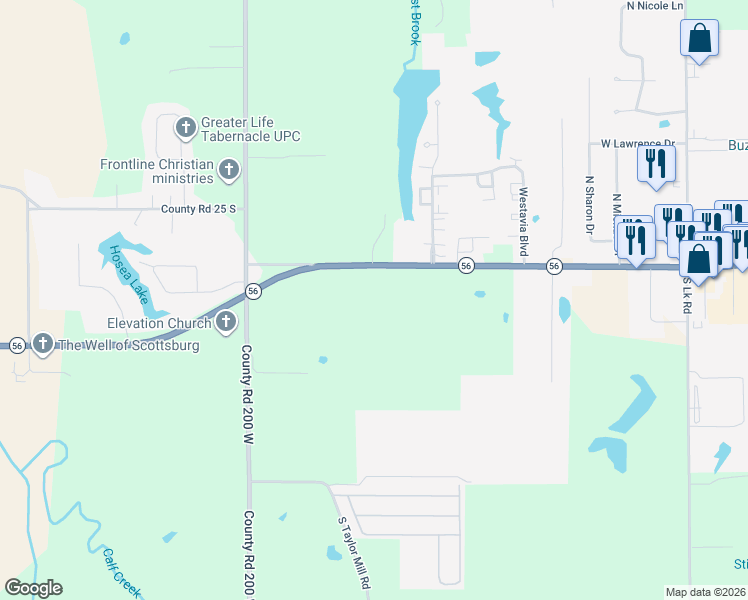 map of restaurants, bars, coffee shops, grocery stores, and more near 1539 Indiana 56 in Scottsburg