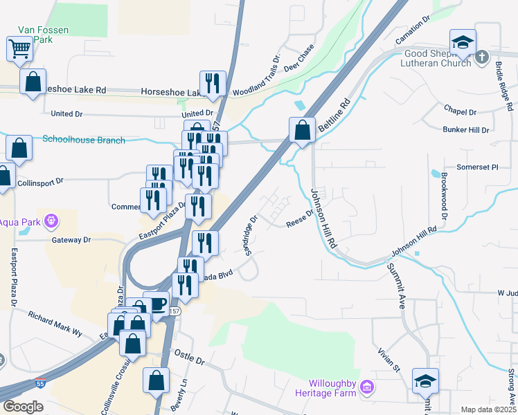 map of restaurants, bars, coffee shops, grocery stores, and more near 616 Reese Drive in Collinsville