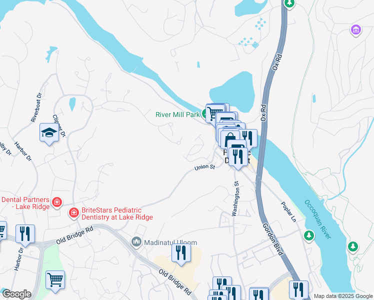 map of restaurants, bars, coffee shops, grocery stores, and more near 459 Fortress Way in Occoquan Historic District