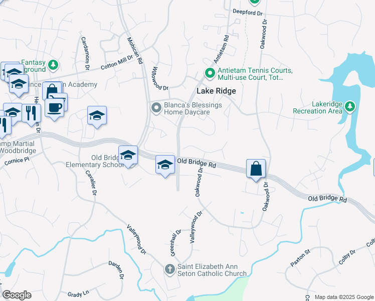 map of restaurants, bars, coffee shops, grocery stores, and more near 2937 Cambridge Drive in Woodbridge