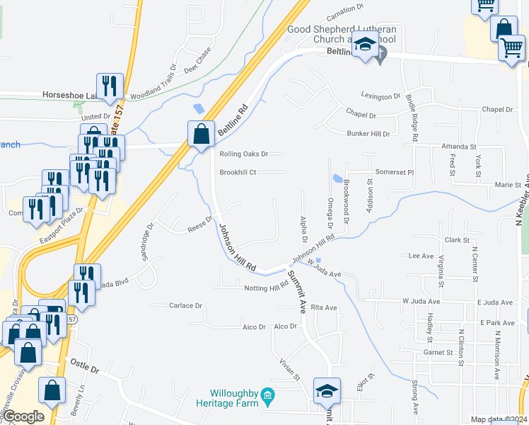 map of restaurants, bars, coffee shops, grocery stores, and more near 402 Skyline View Drive in Collinsville