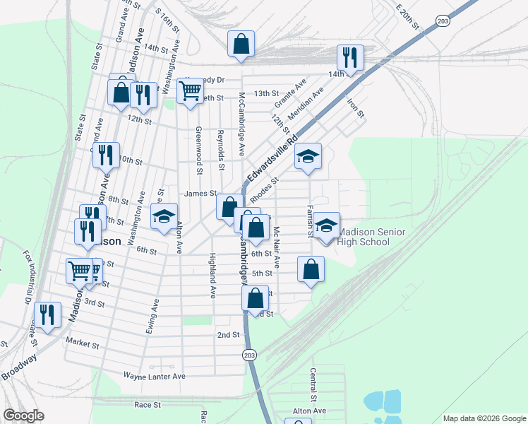 map of restaurants, bars, coffee shops, grocery stores, and more near 1920 Harris in Madison