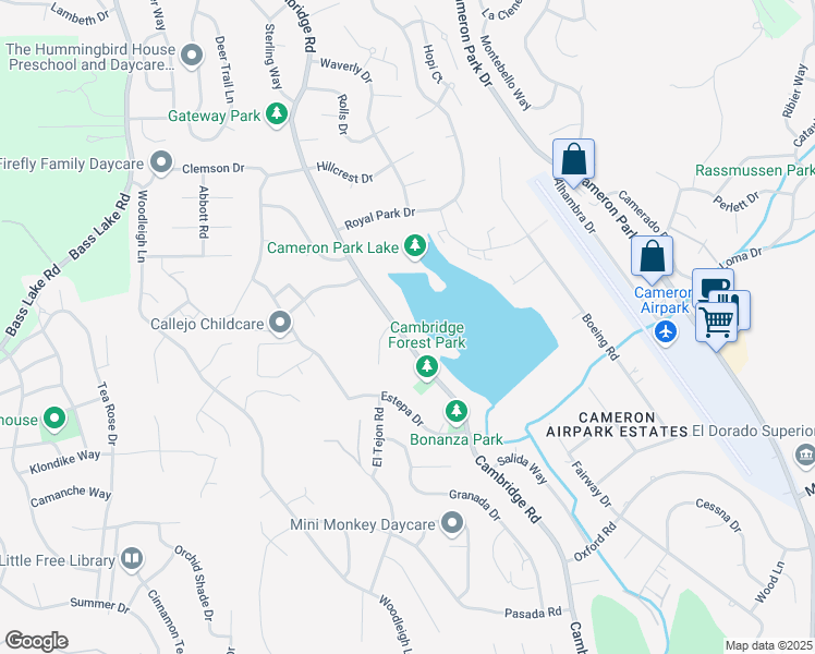 map of restaurants, bars, coffee shops, grocery stores, and more near 3010 Calido Court in Cameron Park