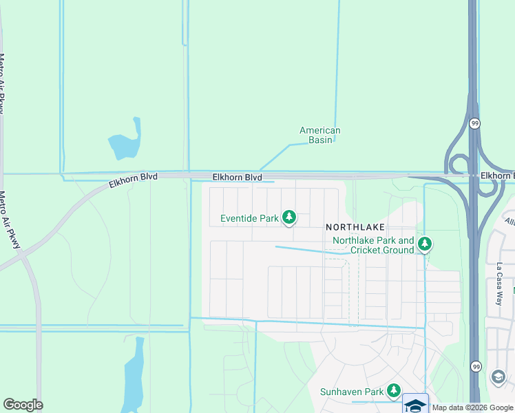 map of restaurants, bars, coffee shops, grocery stores, and more near 3910-4198 West Elkhorn Boulevard in Sacramento