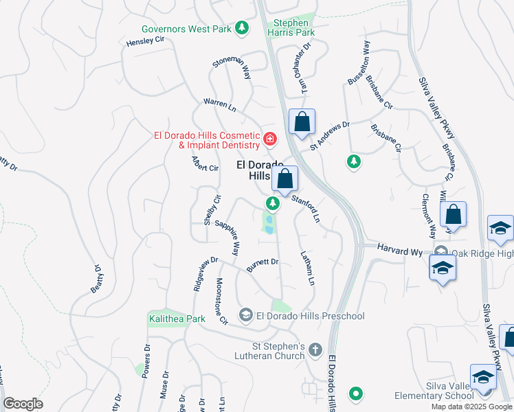 map of restaurants, bars, coffee shops, grocery stores, and more near 2913 Merriam Lane in El Dorado Hills