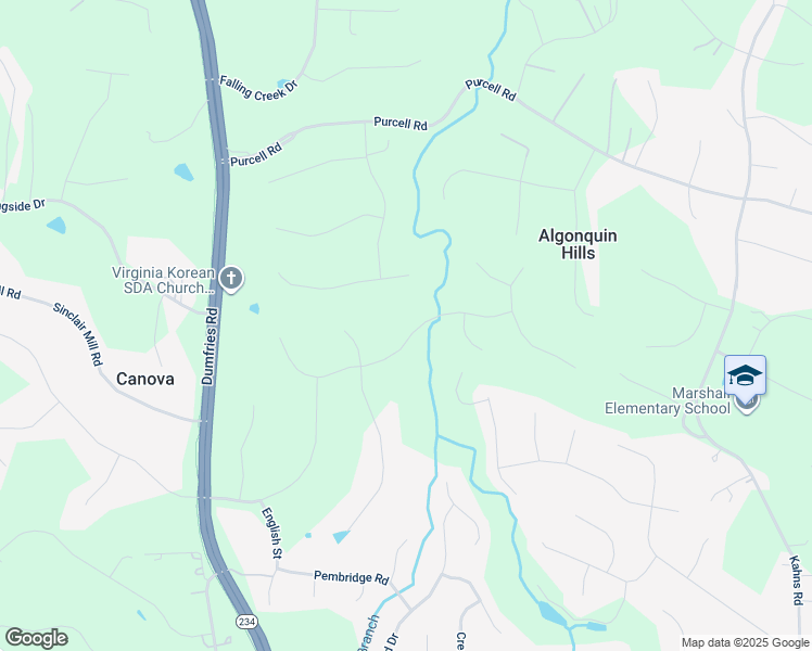map of restaurants, bars, coffee shops, grocery stores, and more near 7884 Sly Fox Lane in Manassas