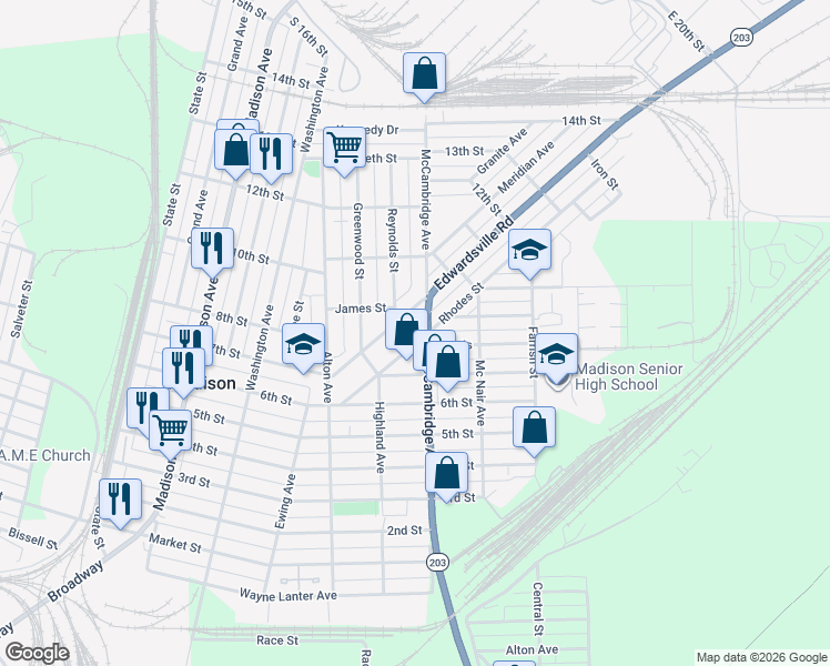 map of restaurants, bars, coffee shops, grocery stores, and more near 1833 Rhodes Street in Madison