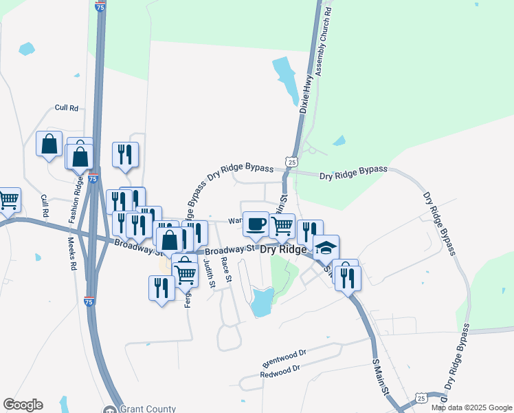 map of restaurants, bars, coffee shops, grocery stores, and more near 15 Warsaw Avenue in Dry Ridge