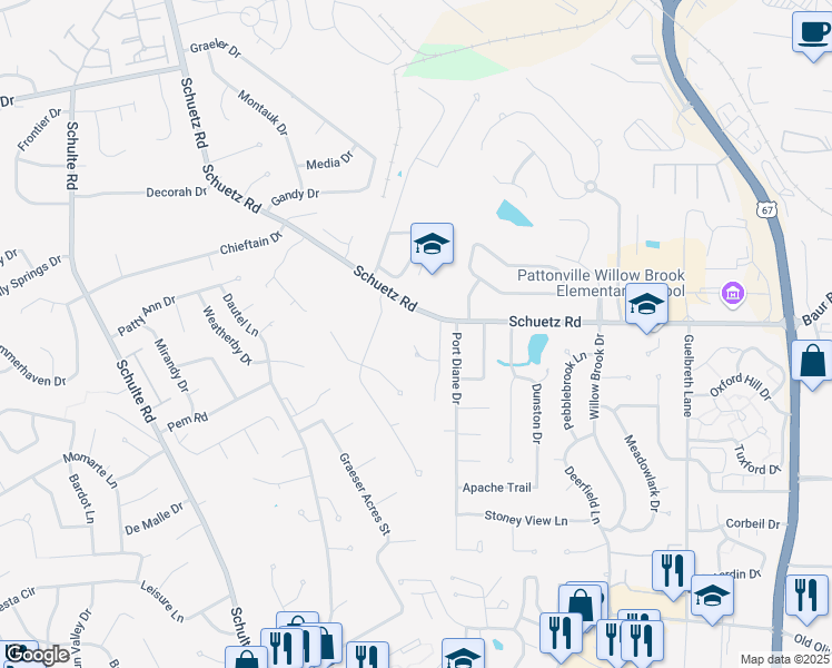 map of restaurants, bars, coffee shops, grocery stores, and more near 1255 Tennant Road in St. Louis